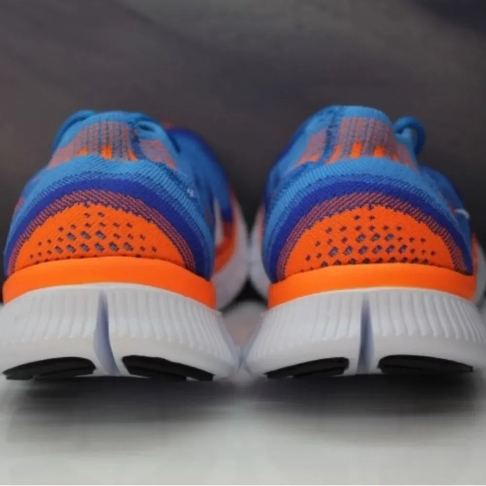 New in Box Nike Flyknit + Blue Glow Total Orange Mens 9.5 US 43 EUR RARE